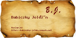 Babiczky Jolán névjegykártya